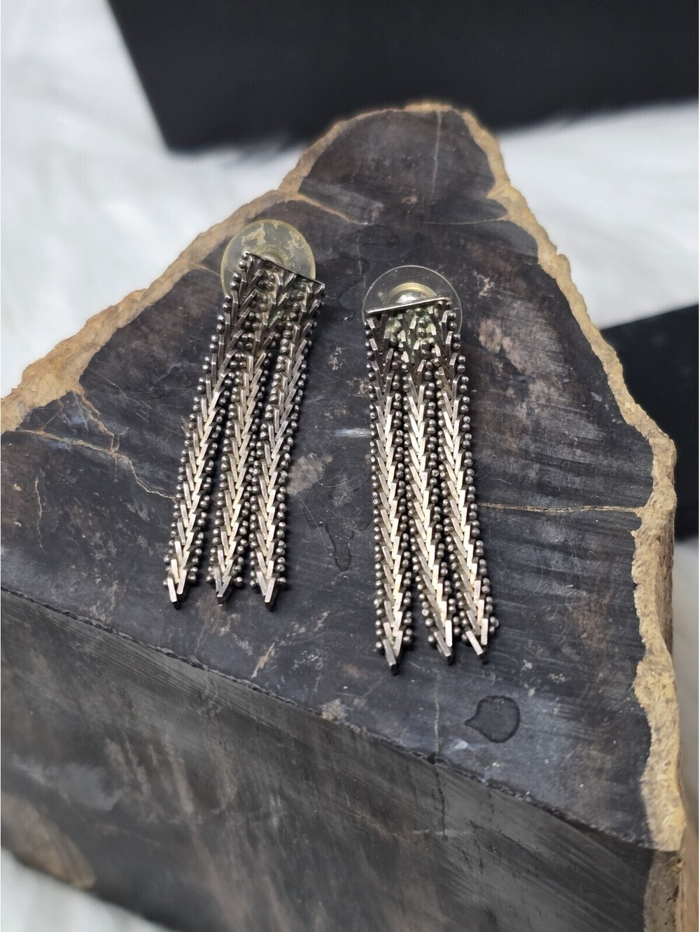 Vtg Taxco Mexico 925 Sterling Silver Woven Fringe Earrings